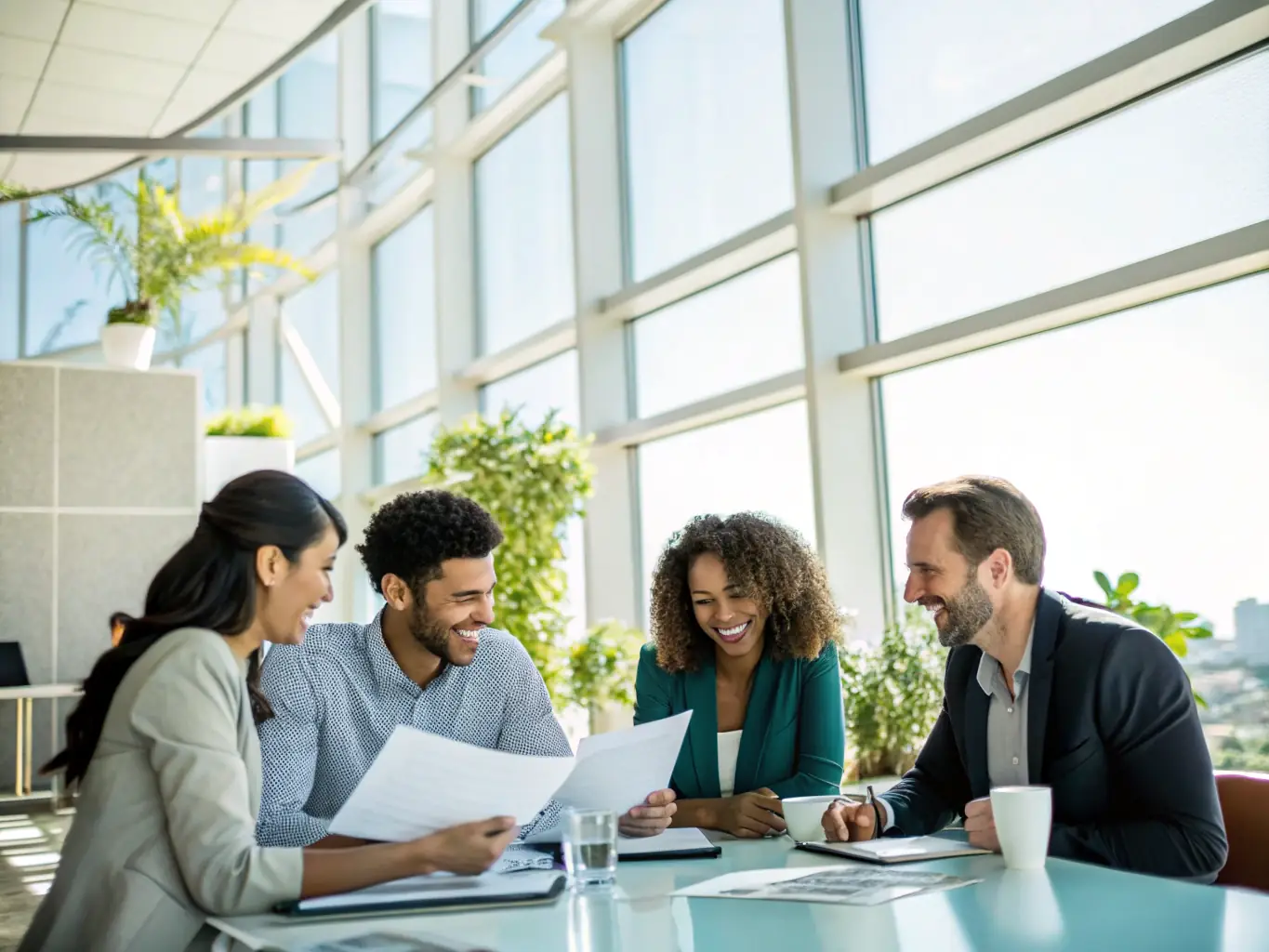 A diverse group of professionals engaged in a lively English conversation during an English2Imagine networking event, highlighting the community aspect of the platform.