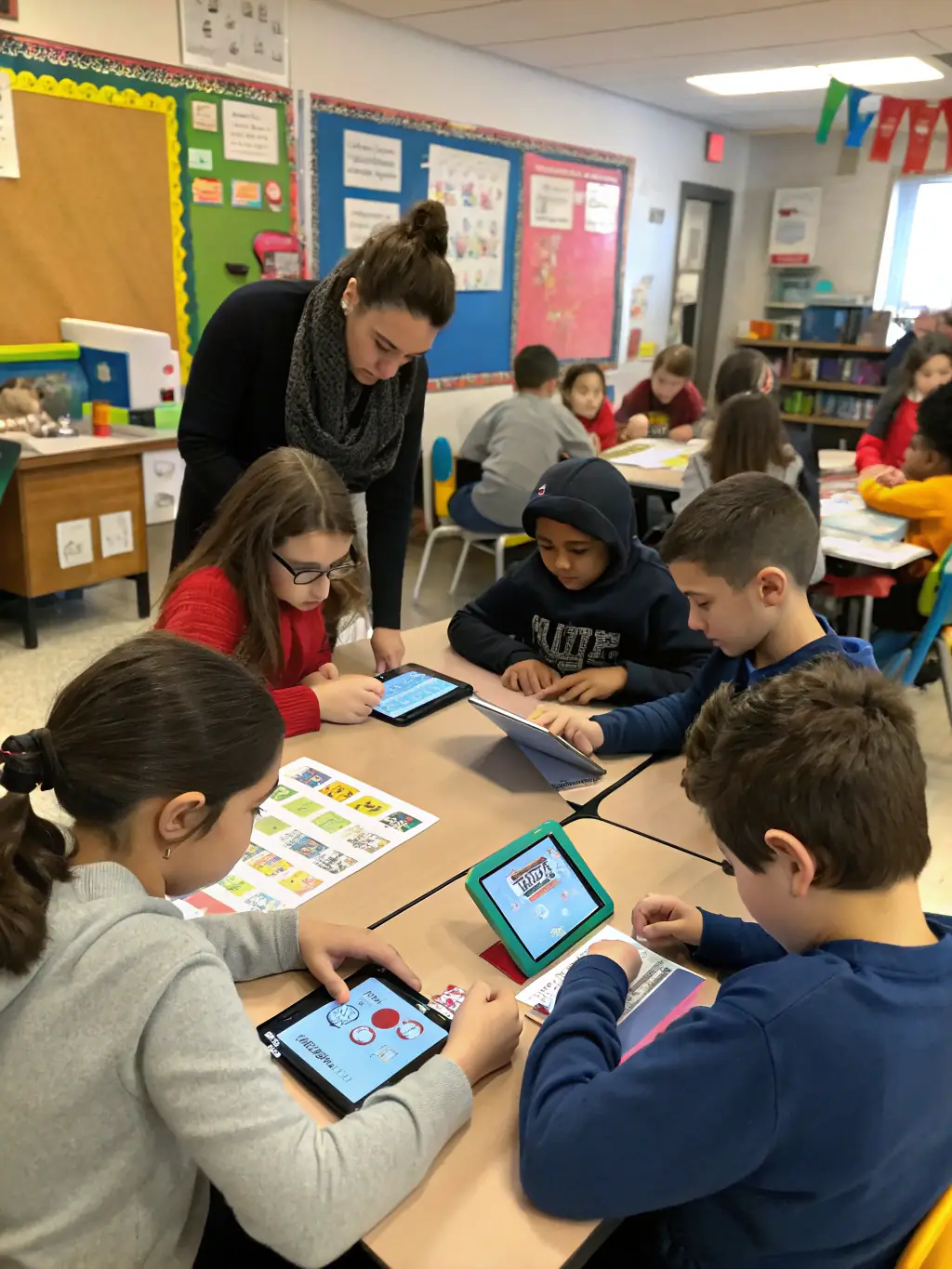 A dynamic image of students participating in a language learning game, highlighting the innovative and fun aspects of English2Imagine's teaching methods.