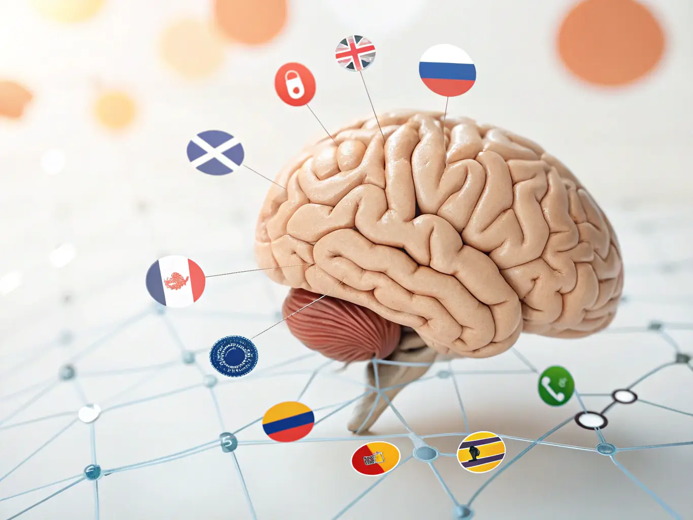 A brain scan visualization highlighting the areas activated during an English2Imagine session, emphasizing the cognitive engagement and learning process.